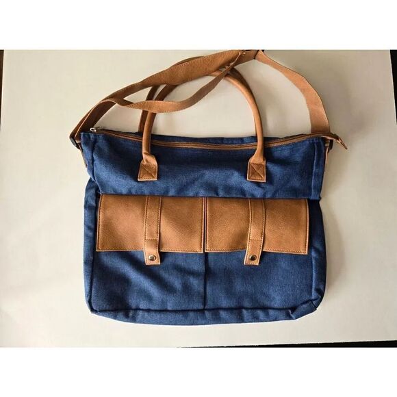 Denim look canvas bag/satchel - Picture 1 of 6
